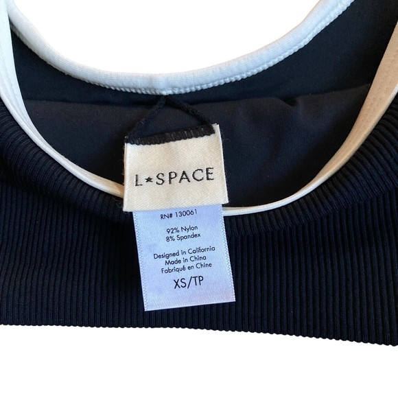 L*Space Bikini Top Black White Ribbed Women's Size Extra Small NWOT - Picture 3 of 5